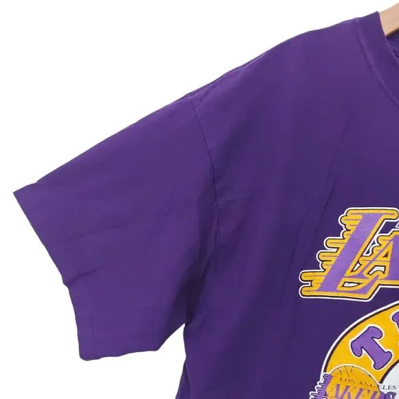 Vintage 2002 Los Angeles Lakers Tree Peat Fever Playoffs Mens T-Shirt XL Purple